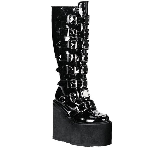 Demonia Shoes - Demonia Swing 815 Black Patent Platform Boots